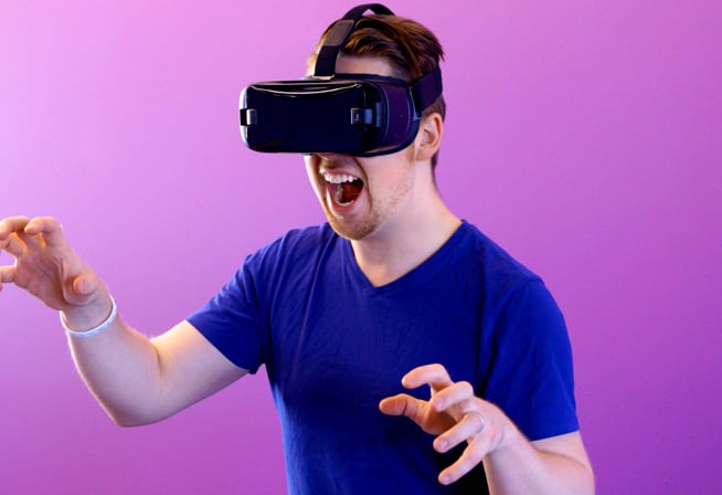 a person wearing virtual reality device